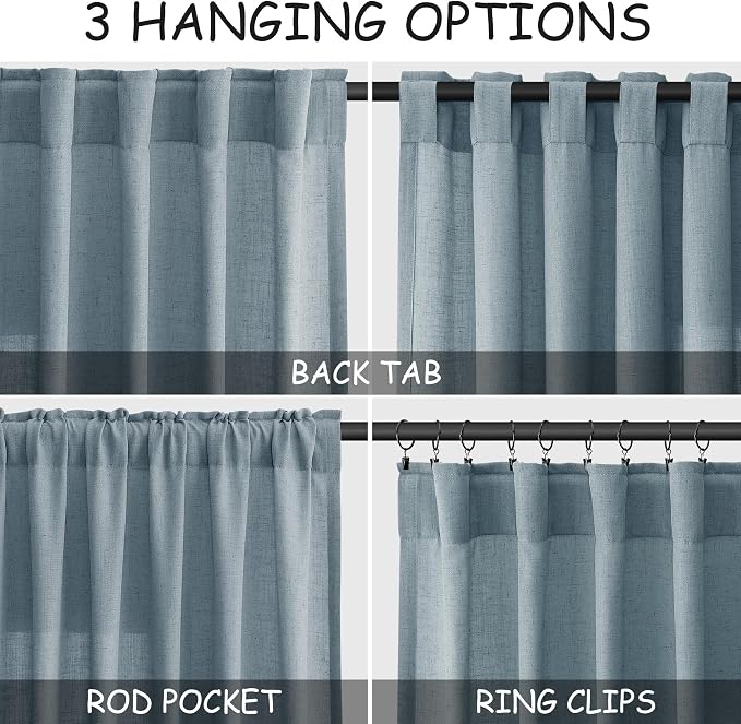 Light Blue Linen Curtains 63 Inches Long 2 Panel Sets - Image 2
