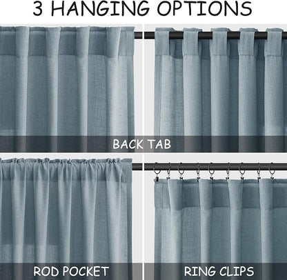 Light Blue Linen Curtains 108 Inches Long - Image 2