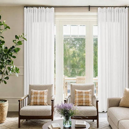 Pinch Pleat 72x96 Inch Linen Curtains Ivory Light Filtering Sheer | Pleated by DUKIYO