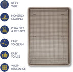 Ultra Cuisine Wire Rack Baking Sheet Pan Set - Half Sheet Pan Set with 100% Stainless Wire Rack - Dishwasher Safe - Steel Reinforced Rim - Aluminum Cooling racks for Cooking and Baking - Champagne