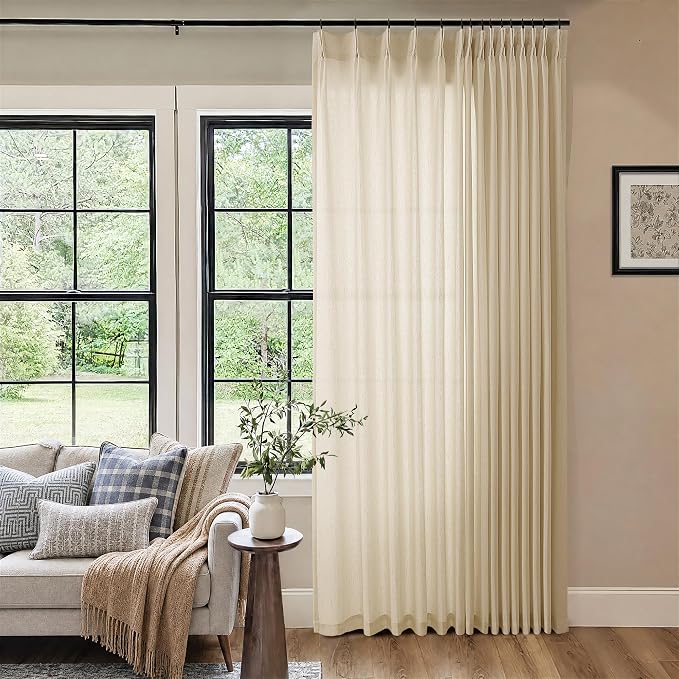 Sheer Curtains 84 Inches Long 100 Inch Wide Extra Wide Linen Pleated | Sliding by DUKIYO
