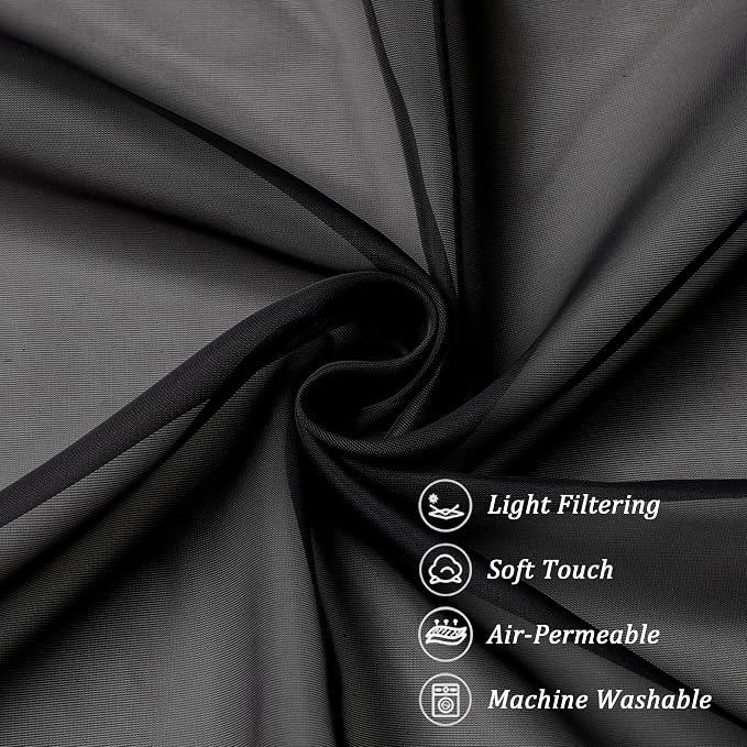 Chyhomenyc Black Sheer Curtains 84 Inches Long 2 Panels | Light Filtering - Image 8