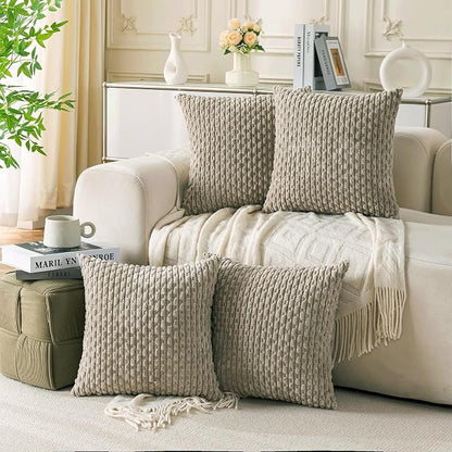 Set of 4 Taupe Decorative Throw Pillow Covers 24x24 Inch Corduroy Pillow Covers by Cozoomy