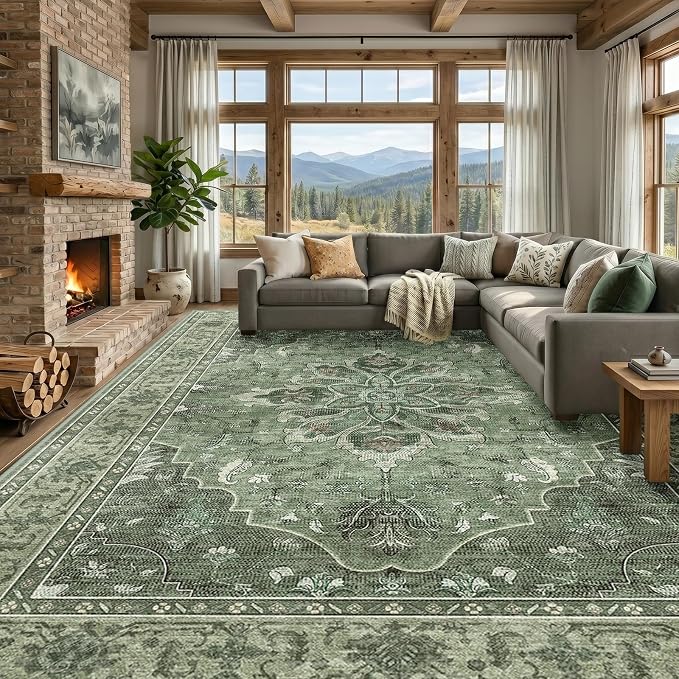 RELEANY Washable Area Rug, Large 9'x12', Water Repellent, Pet Friendly by RELEANY
