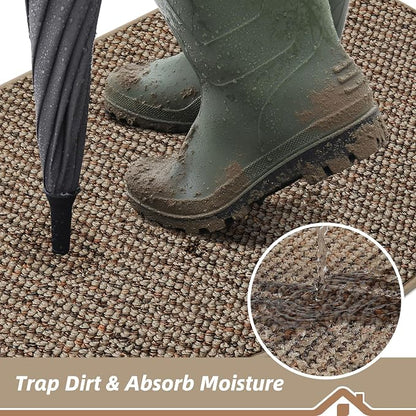 BEQHAUSE Dirt Trapper Door Mat 26" x 40" Half Circle Non Slip Rugs, Taupe | - Image 3