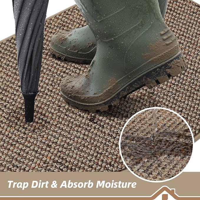 BEQHAUSE Dirt Trapper Door Mat 24" x 36" Half Circle Non Slip Rugs, Taupe | - Image 3