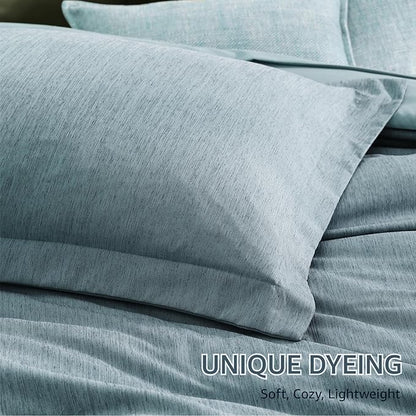 Monbix King Size Comforter Set, 7 Pieces Dusty Blue Cationic Dyeing Bed in a - Image 6