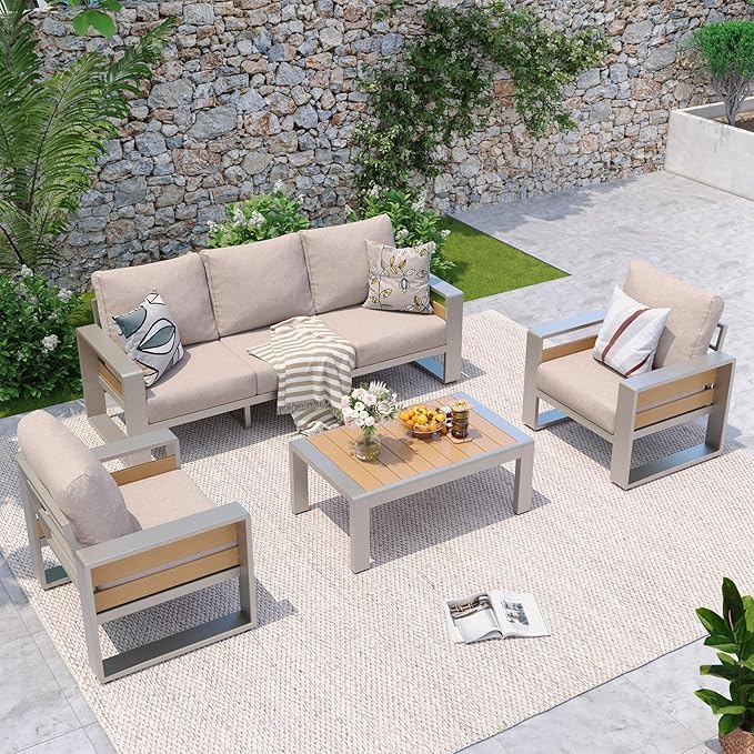 Aoxun Aluminum Patio Furniture Set, 5 Seats Luxury Metal Patio Conversation Sets by Aoxun