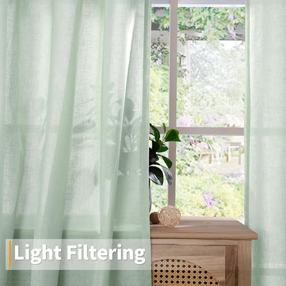YoungsTex 95 Inch Long Sage Linen Curtains - Image 4