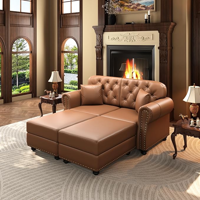 KEIKI 63" Faux Leather Chesterfield Sofa by KEIKI