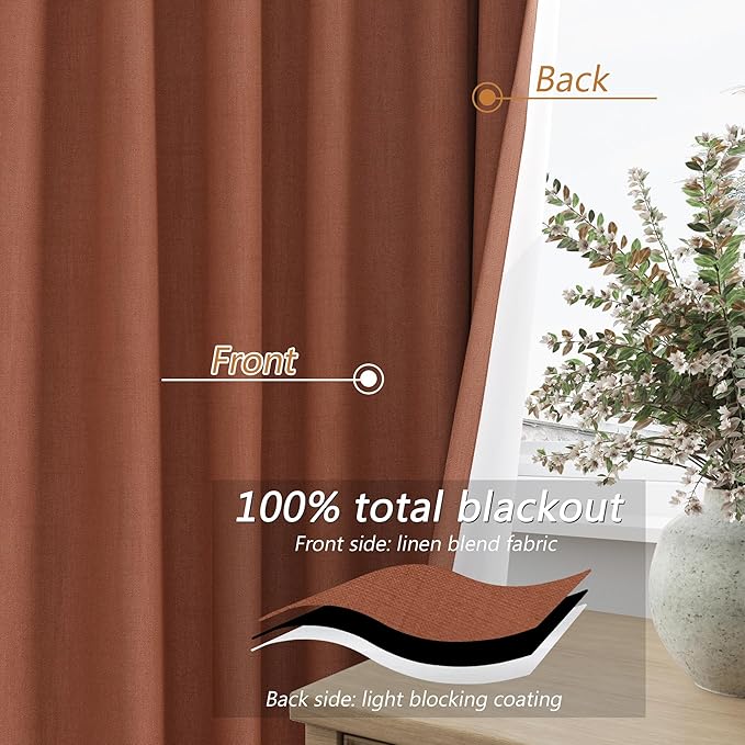 Terracotta 100% Blackout Curtains 90 Inch Length 2 Panels Set Fall Curtains - Image 4