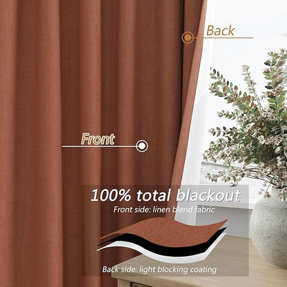 Terracotta 100% Blackout Curtains 90 Inch Length 2 Panels Set Fall Curtains - Image 4