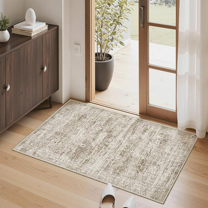 Soalmost 2x3 Washable Rugs for Kitchen, Small Area Rug Brown | Non-Slip Vintage - Image 2