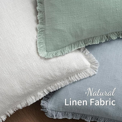 MIULEE Boho Linen Fringe Decorative Throw Pillow Covers Sky Blue 18x18 | Set of - Image 4