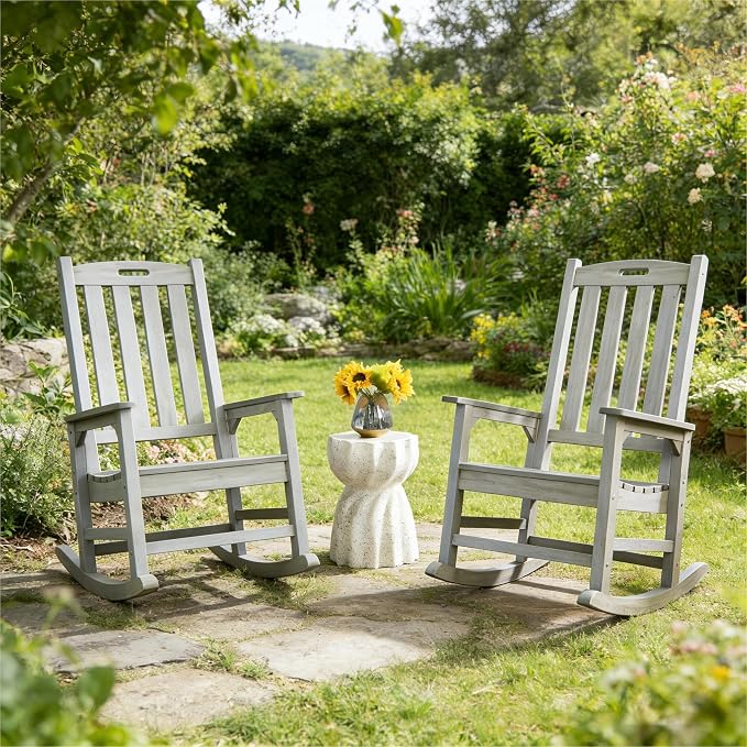 Psilvam Outdoor Rocking Chair, Poly Lumber Oversized Rocking Chair - Image 2
