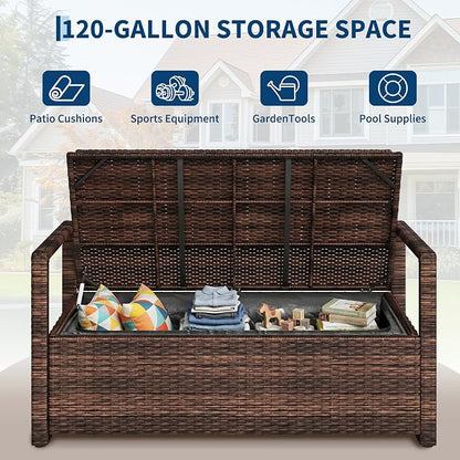 GarveeLife Wicker Storage Bench, Outdoor Rattan Stool - Image 4