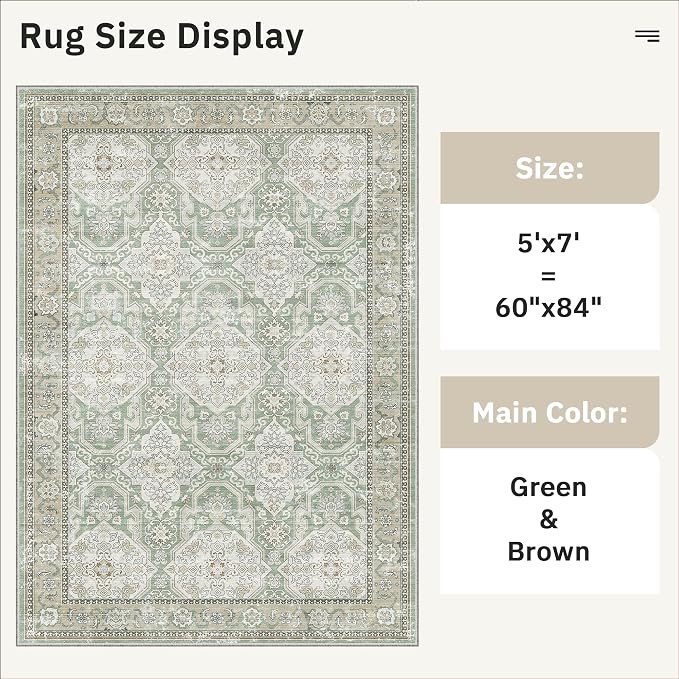 Soalmost 5x7 Area Rug Low Pile Washable Trendy Faded Style Rug, Foldable Stain - Image 5