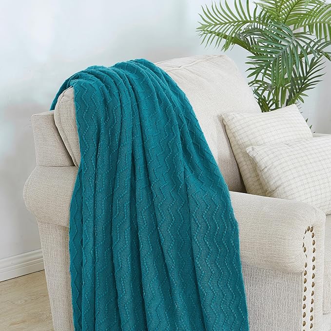 BOURINA Teal Throw Blanket 50x60 Inches Throw Textured Solid Soft Sofa Couch - Image 5