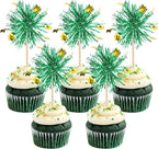 30 PCS Foil Firework Cupcake Toppers Happy Birthday Star Cupcake Picks Sparkle Tinsel Drink Stirrers Cocktail Fruit Toothpicks for Valentine's Day Wedding Birthday Party Decorations Supplies Green