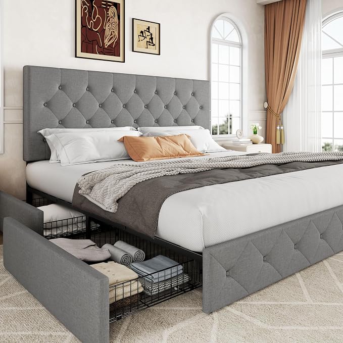 Allewie Upholstered King Size Platform Bed Frame by Allewie