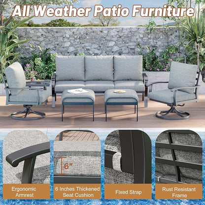 HOMREST Patio Furniture Sets 6 PCS Outdoor Metal Conversation Sets, 360 Degree - Image 5