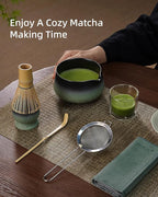 ZENS Matcha Whisk Set, 15oz Matcha Set with Bowl and Bamboo Whisk, Sifter, Scoop, (Chasen Holder) -Tea Towel, 6pcs Matcha Kit Chawan for Matcha-Making, Sage Green