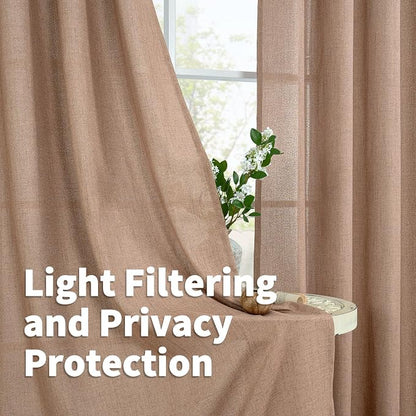 YoungsTex Linen Semi Sheer Curtains 42X48 Inch Length 2 Panels - Image 3