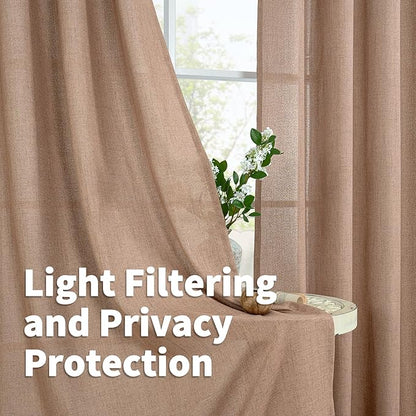 YoungsTex Mocha Linen Semi Sheer Curtains 98 Inches Long 2 Panels Set | Light - Image 3