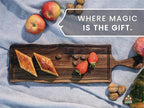 Elegant American Black Walnut Wood Long Serving Board with Handle - Charcuterie Wooden Board - Stylish Versatility for Culinary Delights - Reversible with Juice Groove - 19x6x0.8 in - Woodie Poppins