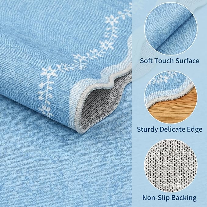 GarveeHome Scalloped Entryway Rug 2x3 Blue Washable Front Door Entry Rug | - Image 4