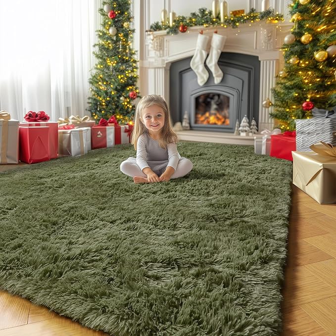 Amdrebio Olive Green Shaggy Area Rug 5x7 - Image 8