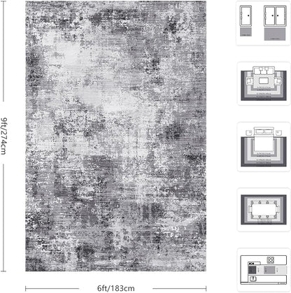 Living Room Rug 6x9, Abstract Modern Ultra Soft Washable Rug, Non Slip Carpet - Image 2