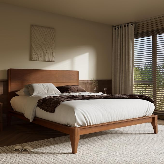 Merax King Size Bamboo Platform Bed, Mid-Century Modern Bed Frame - Image 3