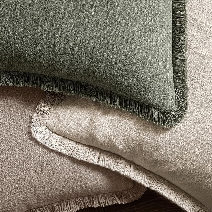 MIULEE Boho Linen Fringe Decorative Fall Throw Pillow Covers Dune 20x20 | Set - Image 4