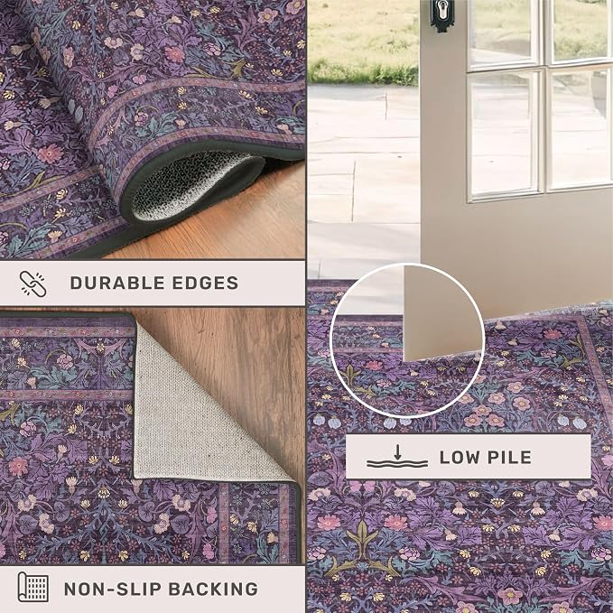 Plum Purple Floral Area Rug 6x9 - Image 5