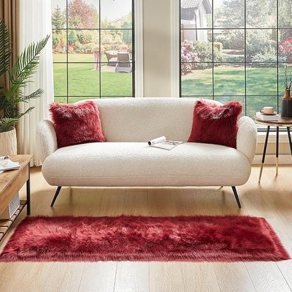 AMTOVO Faux Fur Rug, Burgundy Ultra Soft Fluffy Shag Sheepskin Rug, 2 x 6 ft - Image 2