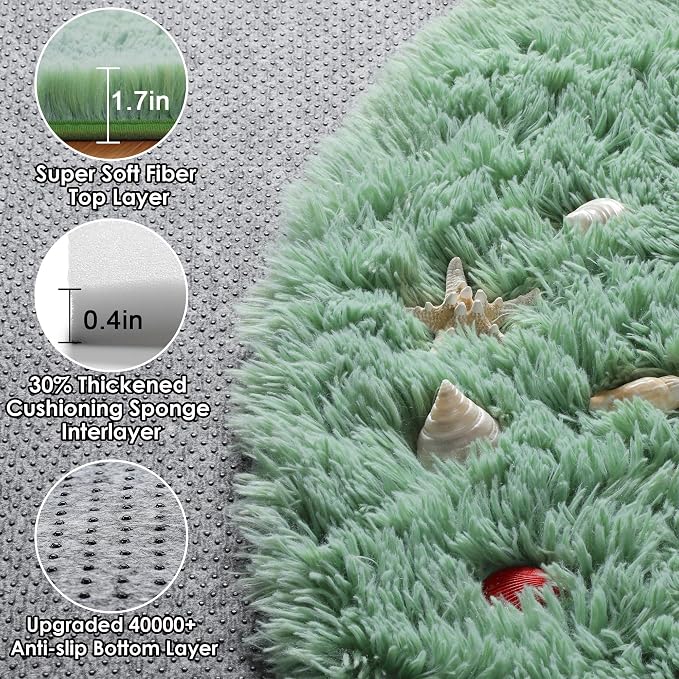Sage Green Round Area Rugs 6ft, Fluffy Soft Bedroom Circle Rug - Image 2