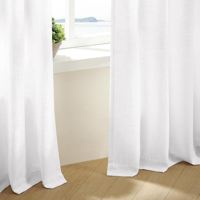 Snow White Pinch Pleated Linen Curtains 108 Inches Long 2 Panels | - Image 8