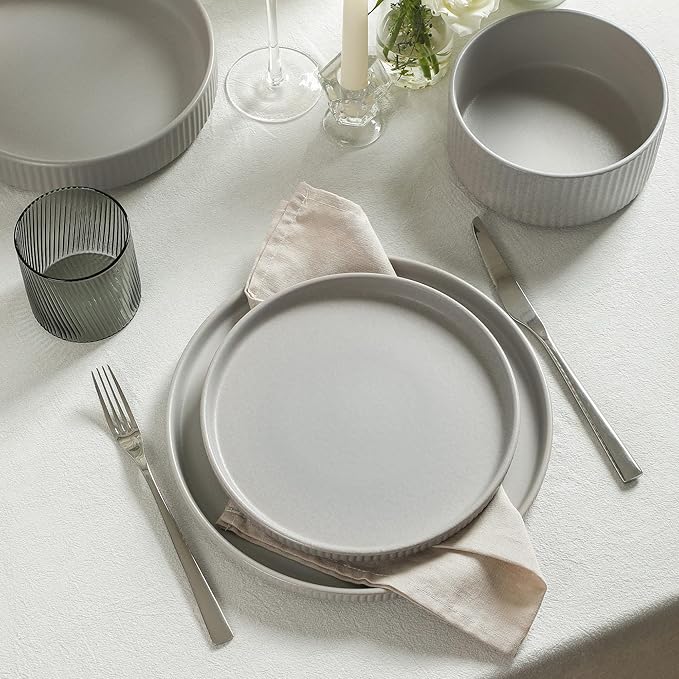 Stone Lain Haven Modern Stoneware 4 Piece Salad Plates Sets, Dish Set for 4, Reactive Glaze Grey