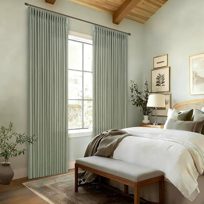 Thick Linen Pinch Pleat Sage Green Light Filtering Curtains 102 Inches Long | - Image 7