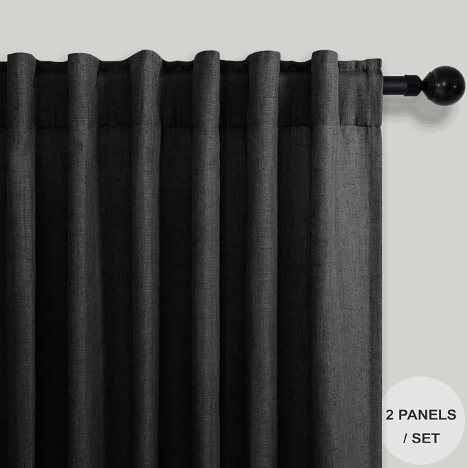 Pitalk Black Linen Sheer Curtains 72 Inch Length - Image 2