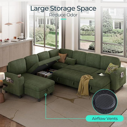 LINSY HOME Sectional Sofa with Pull Out Bed, 7 Seats Corduroy Reversible - Image 3