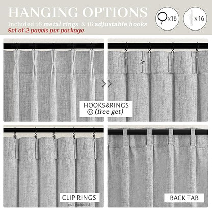 Light Grey Pinch Pleated Semi Sheer Curtains 92 Inches Long 2 Panels Set - Image 7