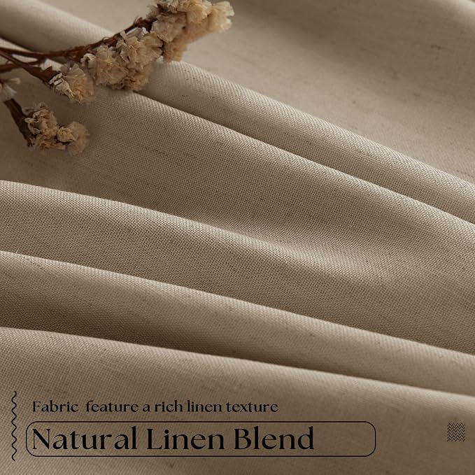 Light Brown Pinch Pleated 100% Blackout Linen Curtains 84 Inch Length 40x84 | - Image 5