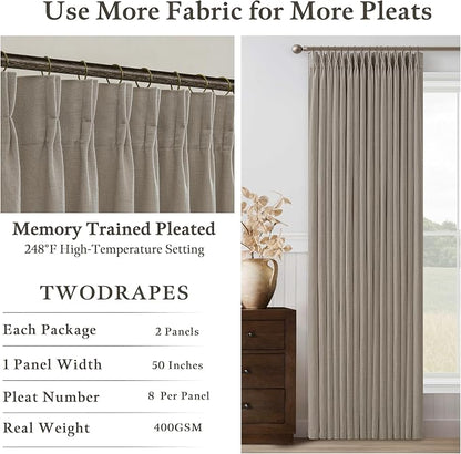 Taupe Pleated Linen Light Filtering Curtains 102 Inches Long 50 Inch Wide | - Image 5