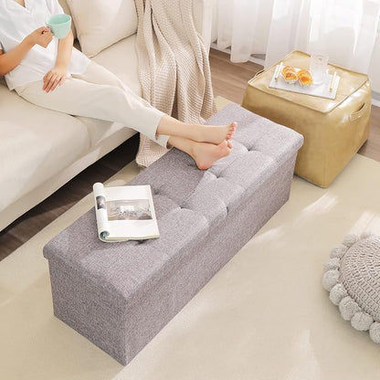 45.3 Inches Foldable Seat Footrest Shoe Bench End of Bed Storage - Image 4