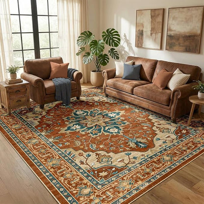 RELEANY Washable Area Rug, Water Repellent, Pet Friendly, Vintage Floral Boho - Image 2