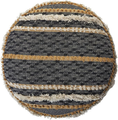LR Home Black/Tan Coastal Striped Hand-Woven Cotton Ottoman Pouf - Image 5