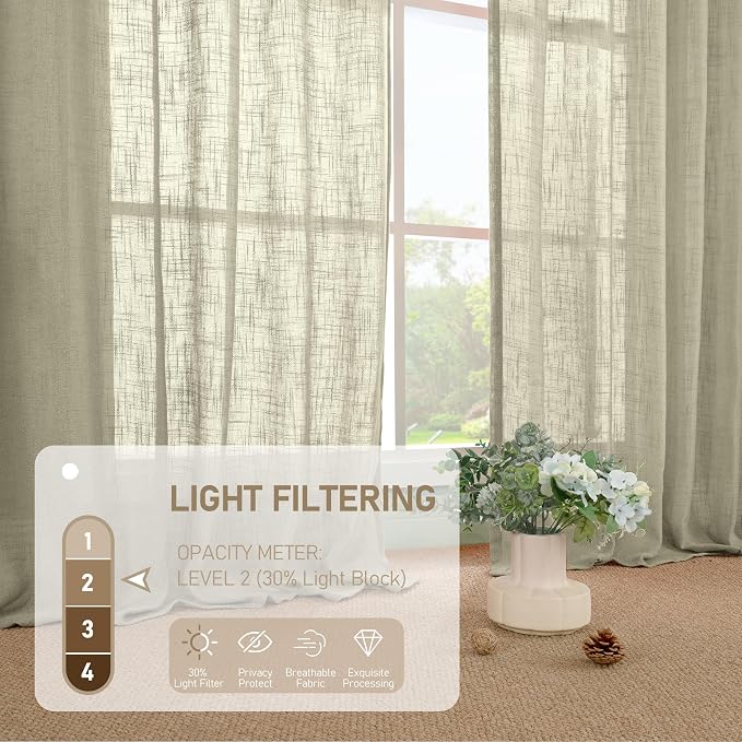 Semi Sheer Linen Curtains 45 Inches Long - Image 4