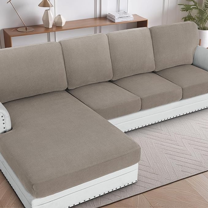 H.VERSAILTEX Sectional Couch Covers 1 Piece Chaise Slipcover L Shape Separate by HVERSAILTEX